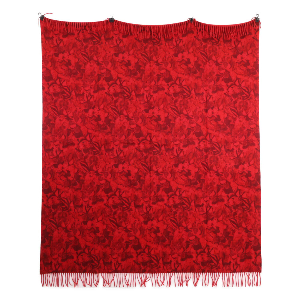 VALENTINO MT9E1001PCB Butterfly Pattern Cashmere Fringe Shawl Stole Scarf Red...